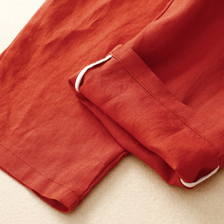 Buddha Stones Vintage Wysokie Spodnie Haremowe Z Sznurkiem Z Bawełny Lnianej Z Kieszeniami - image 12