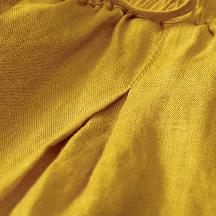 Buddha Stones Vintage Wysokie Spodnie Haremowe Z Sznurkiem Z Bawełny Lnianej Z Kieszeniami - image 17