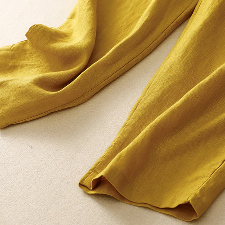 Buddha Stones Vintage Wysokie Spodnie Haremowe Z Sznurkiem Z Bawełny Lnianej Z Kieszeniami - image 18