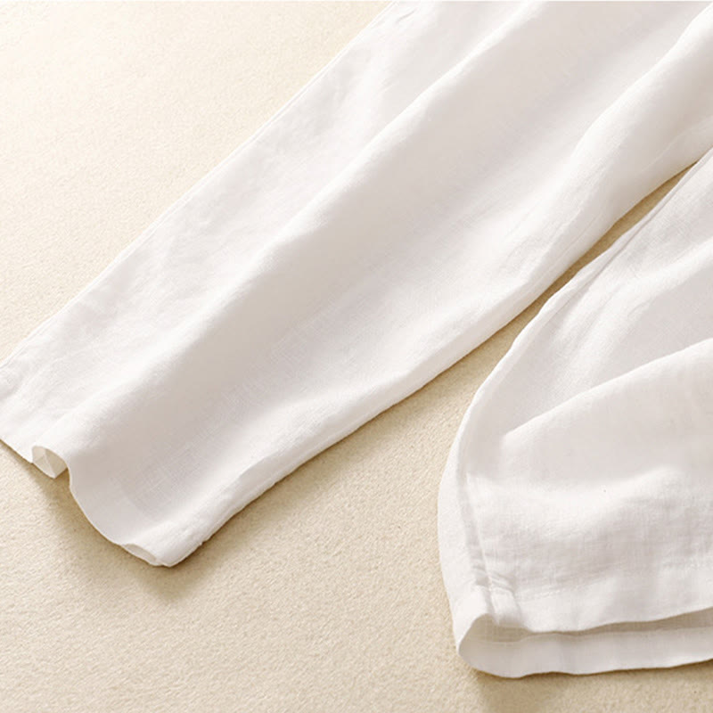 Buddha Stones Vintage Wysokie Spodnie Haremowe Z Sznurkiem Z Bawełny Lnianej Z Kieszeniami - image 24