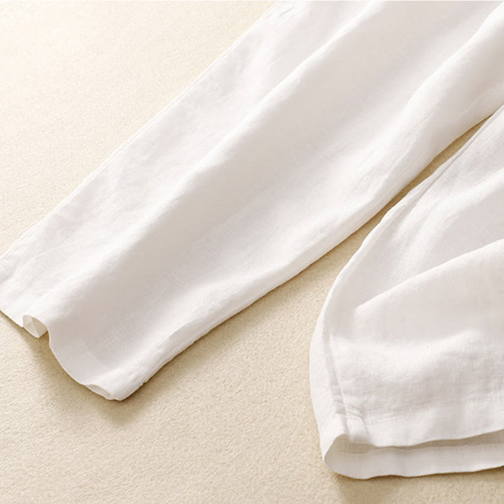 Buddha Stones Vintage Wysokie Spodnie Haremowe Z Sznurkiem Z Bawełny Lnianej Z Kieszeniami - image 24