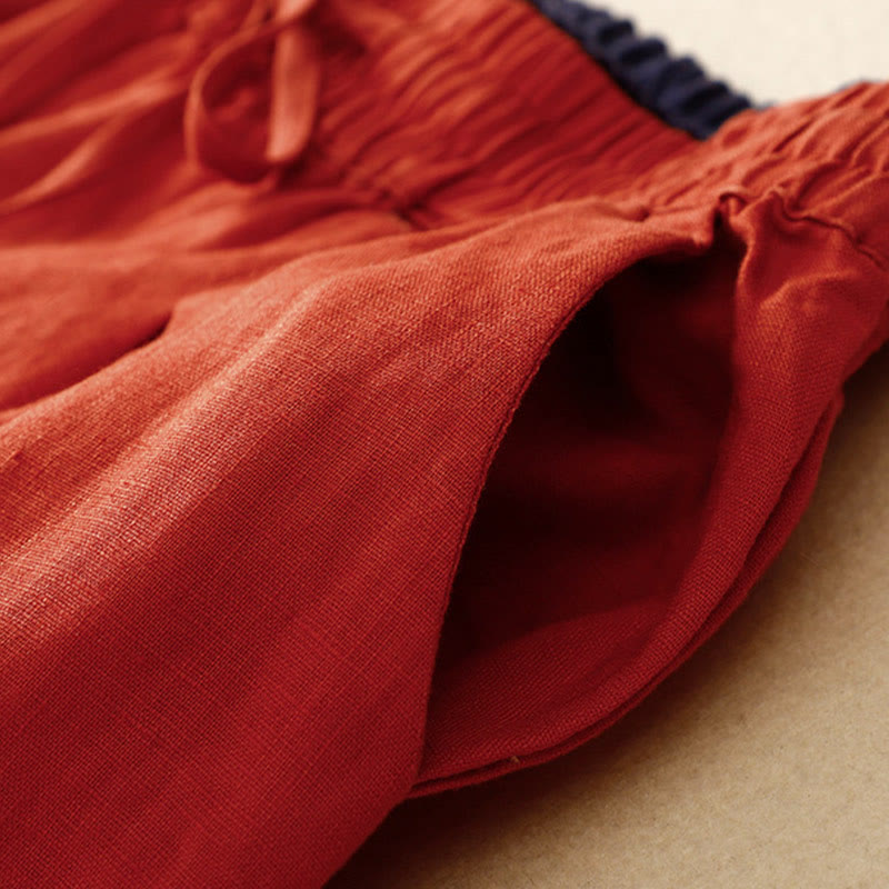 Buddha Stones Vintage Wysokie Spodnie Haremowe Z Sznurkiem Z Bawełny Lnianej Z Kieszeniami - image 9