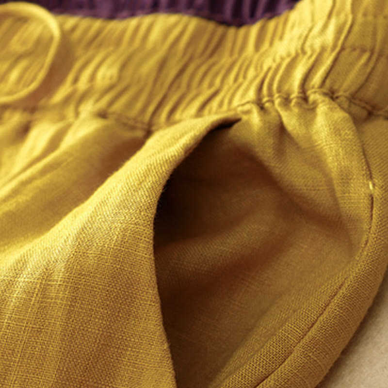 Buddha Stones Vintage Wysokie Spodnie Haremowe Z Sznurkiem Z Bawełny Lnianej Z Kieszeniami - image 15