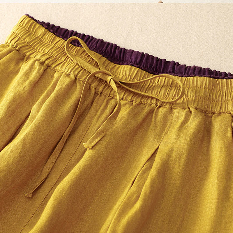 Buddha Stones Vintage Wysokie Spodnie Haremowe Z Sznurkiem Z Bawełny Lnianej Z Kieszeniami - image 14