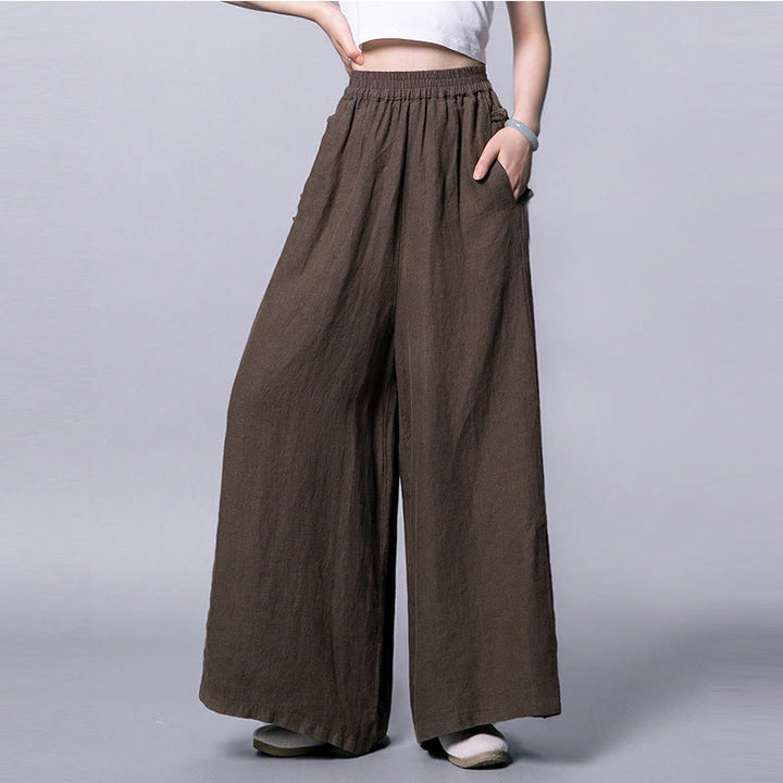 Spodnie Buddha Stones Casual Cotton Frog-Button z wysokim stanem i szerokimi nogawkami i kieszeniami