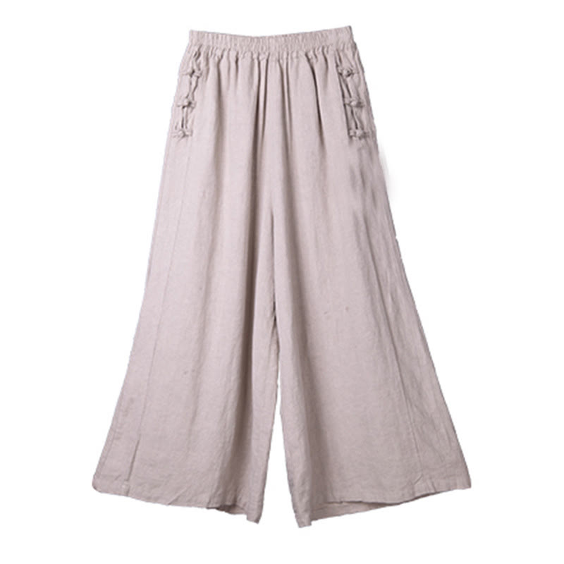 Spodnie Buddha Stones Casual Cotton Frog-Button z wysokim stanem i szerokimi nogawkami i kieszeniami
