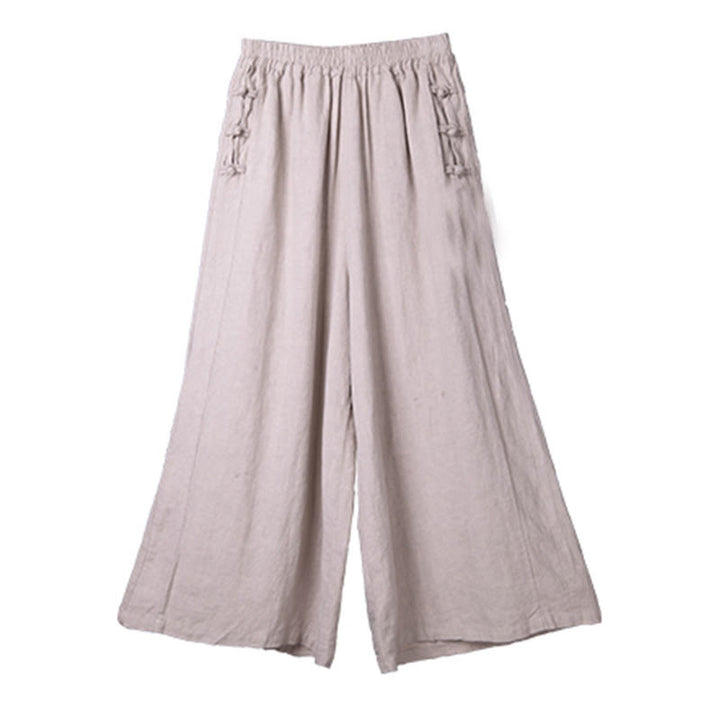 Spodnie Buddha Stones Casual Cotton Frog-Button z wysokim stanem i szerokimi nogawkami i kieszeniami