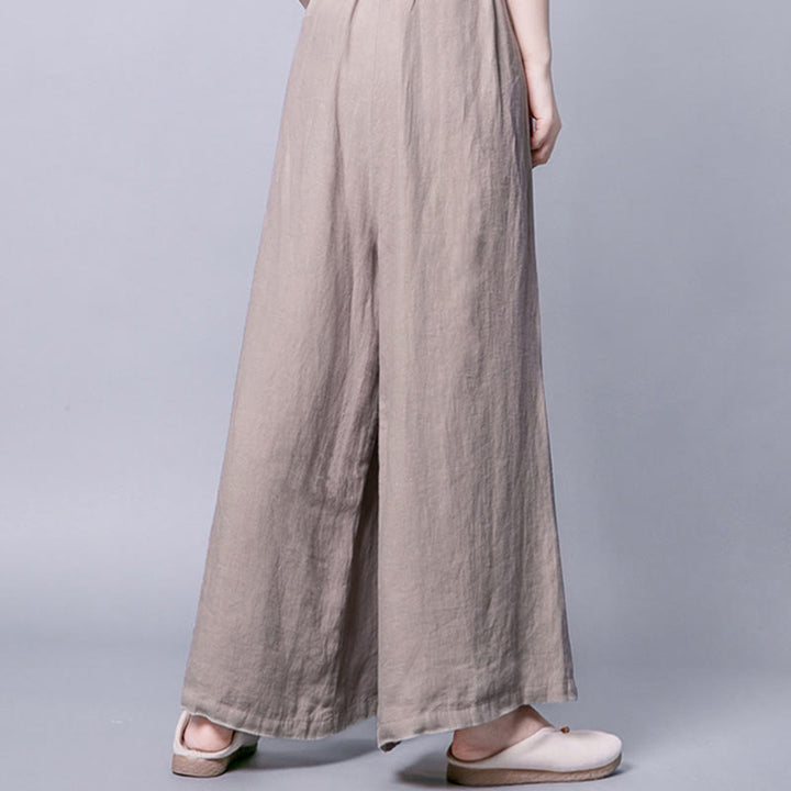 Spodnie Buddha Stones Casual Cotton Frog-Button z wysokim stanem i szerokimi nogawkami i kieszeniami