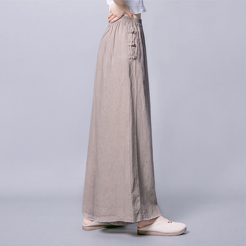 Spodnie Buddha Stones Casual Cotton Frog-Button z wysokim stanem i szerokimi nogawkami i kieszeniami