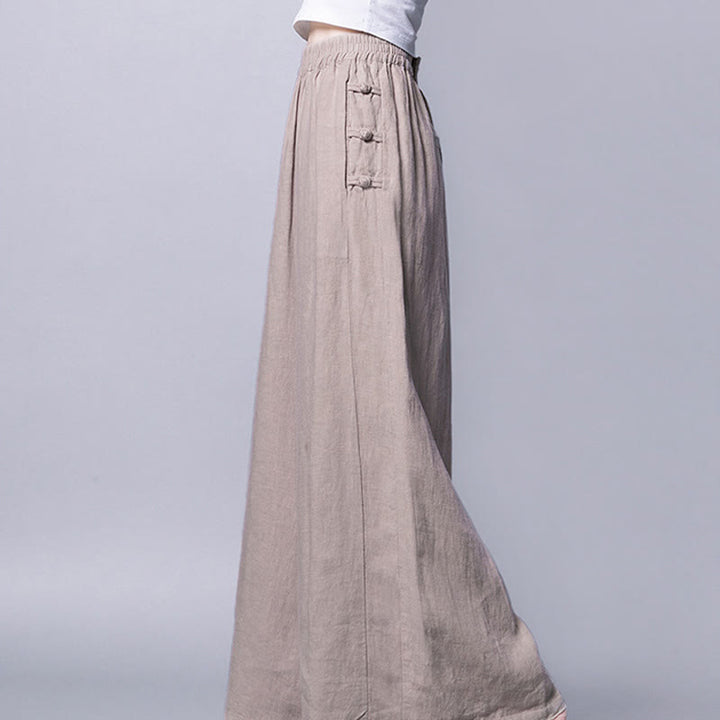 Spodnie Buddha Stones Casual Cotton Frog-Button z wysokim stanem i szerokimi nogawkami i kieszeniami