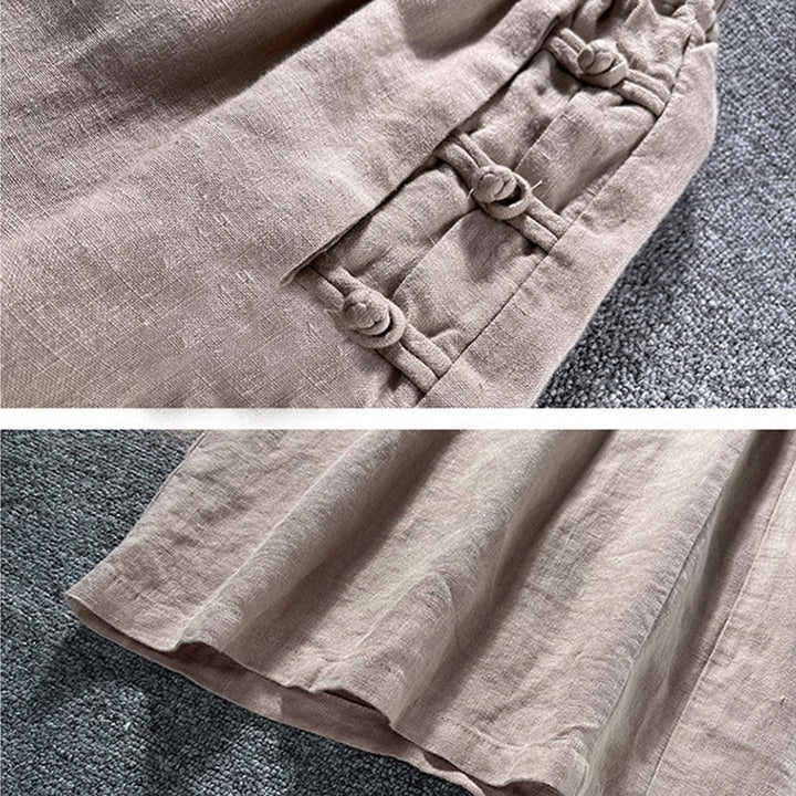 Spodnie Buddha Stones Casual Cotton Frog-Button z wysokim stanem i szerokimi nogawkami i kieszeniami