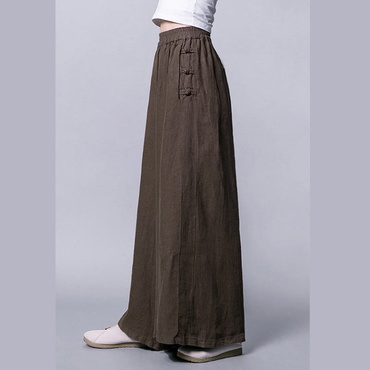 Spodnie Buddha Stones Casual Cotton Frog-Button z wysokim stanem i szerokimi nogawkami i kieszeniami
