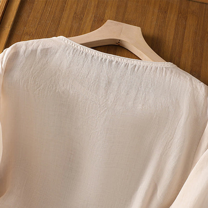 Buddha Stones Etniczne Haftowane Okrągły Dekolt Bawełna Len Sweter Odzież - image 34