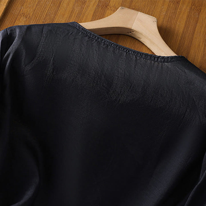 Buddha Stones Etniczne Haftowane Okrągły Dekolt Bawełna Len Sweter Odzież - image 10