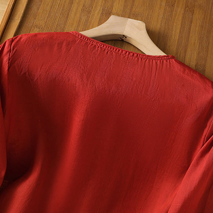 Buddha Stones Etniczne Haftowane Okrągły Dekolt Bawełna Len Sweter Odzież - image 18