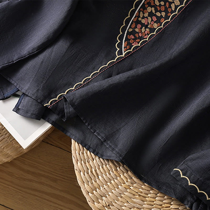 Buddha Stones Etniczne Haftowane Okrągły Dekolt Bawełna Len Sweter Odzież - image 8