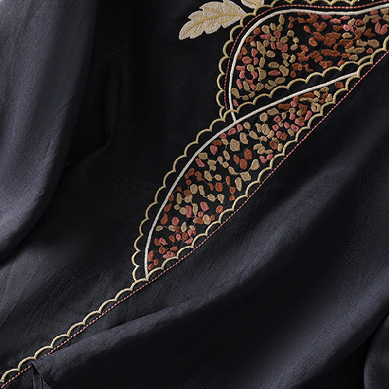 Buddha Stones Etniczne Haftowane Okrągły Dekolt Bawełna Len Sweter Odzież - image 7