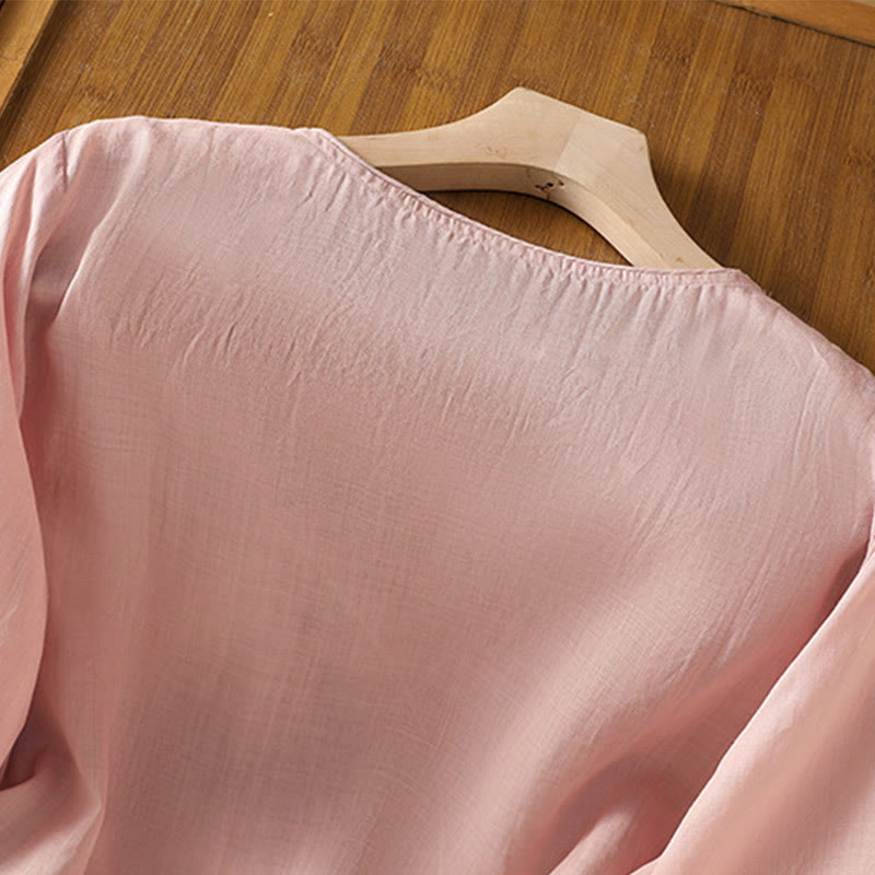 Buddha Stones Etniczne Haftowane Okrągły Dekolt Bawełna Len Sweter Odzież - image 26