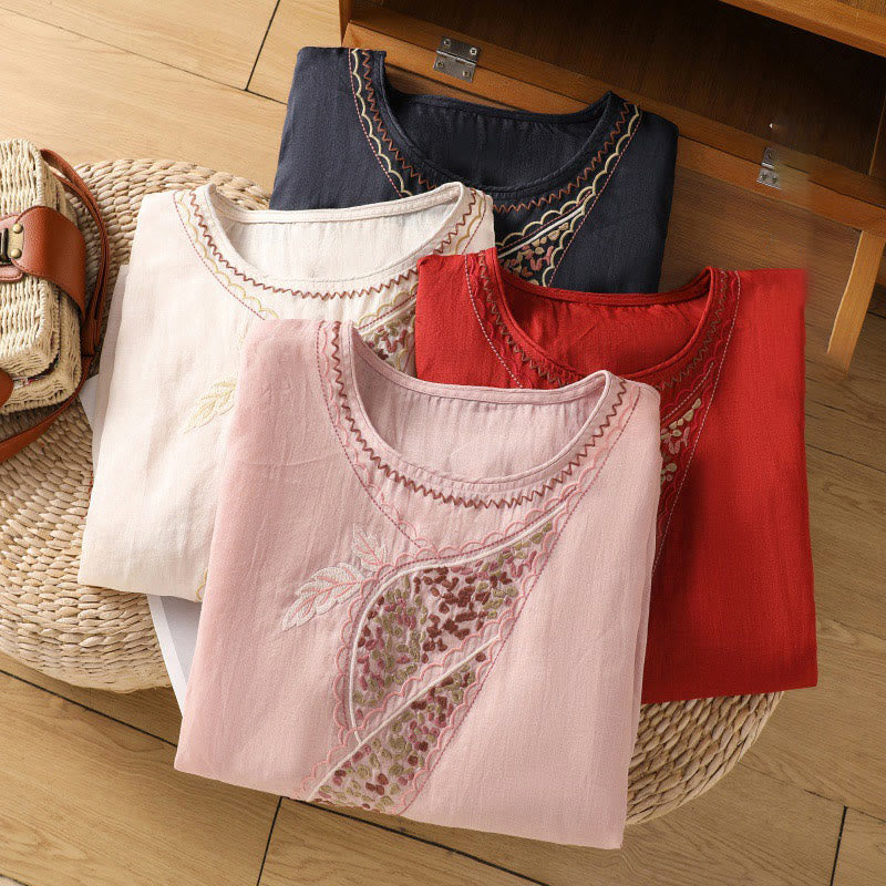 Buddha Stones Etniczne Haftowane Okrągły Dekolt Bawełna Len Sweter Odzież - image 35