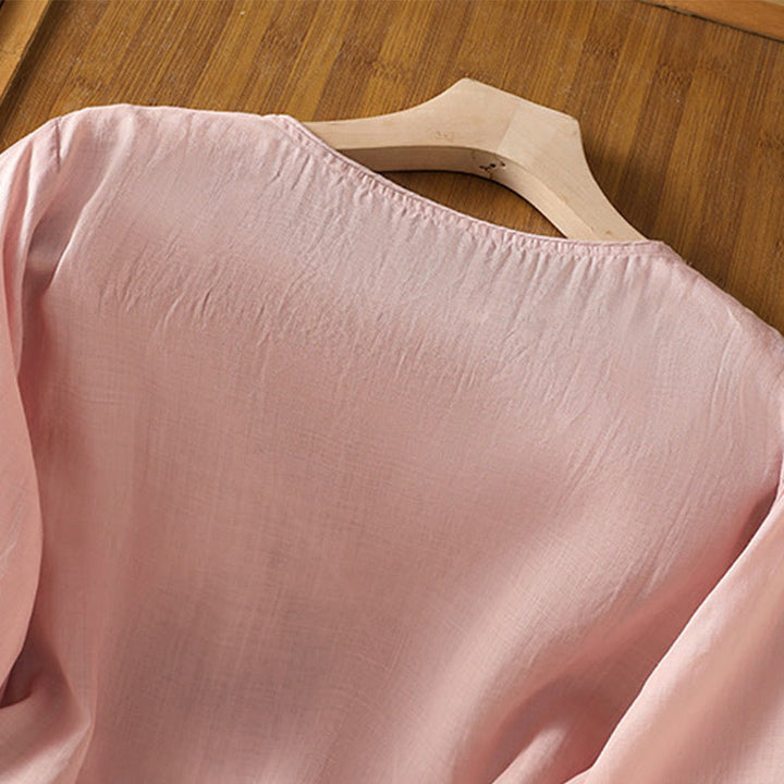 Buddha Stones Etniczne Haftowane Okrągły Dekolt Bawełna Len Sweter Odzież - image 26