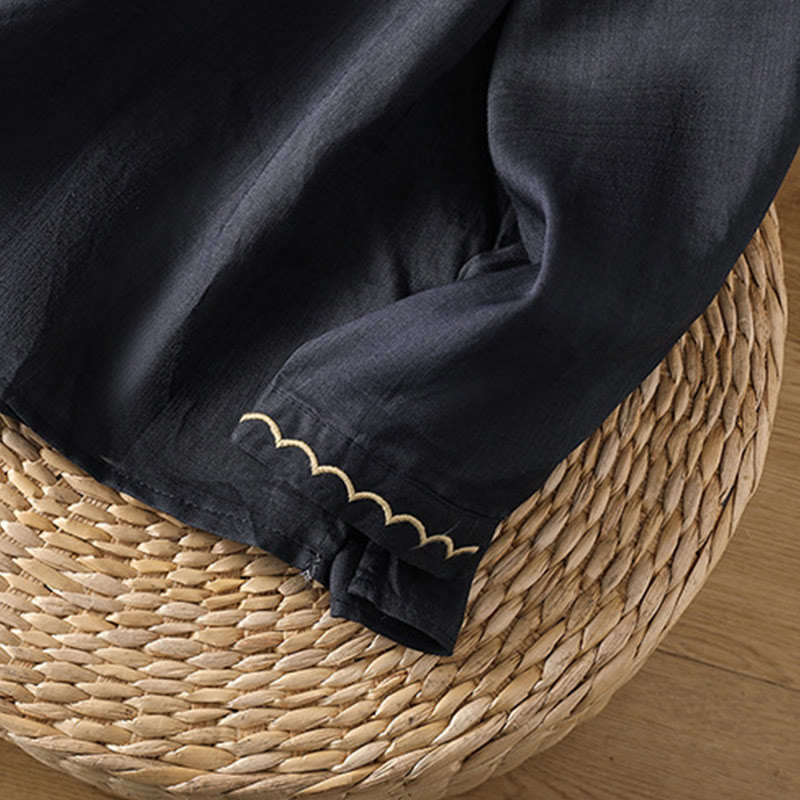 Buddha Stones Etniczne Haftowane Okrągły Dekolt Bawełna Len Sweter Odzież - image 9