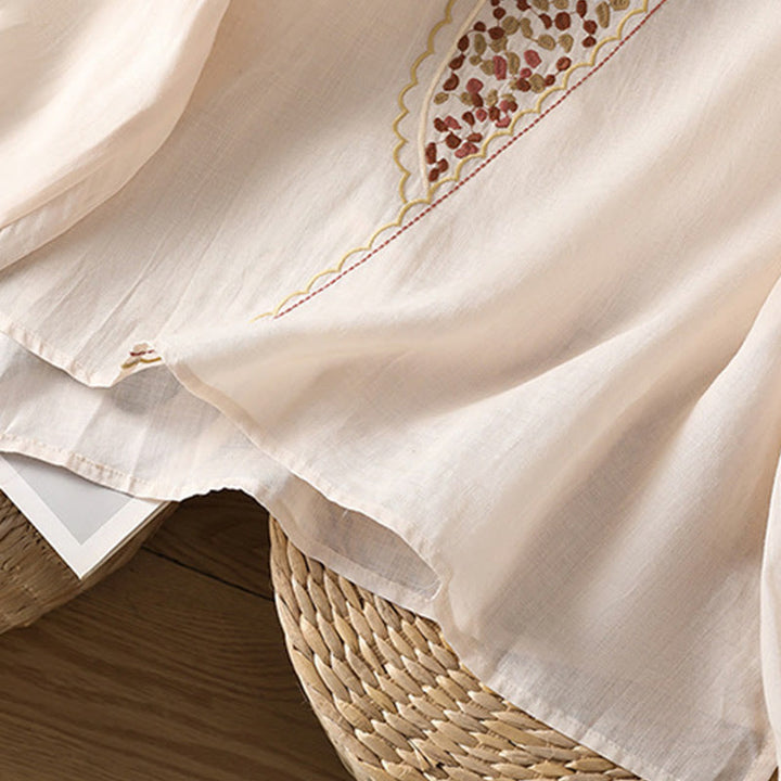 Buddha Stones Etniczne Haftowane Okrągły Dekolt Bawełna Len Sweter Odzież - image 29