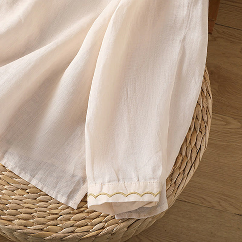 Buddha Stones Etniczne Haftowane Okrągły Dekolt Bawełna Len Sweter Odzież - image 33