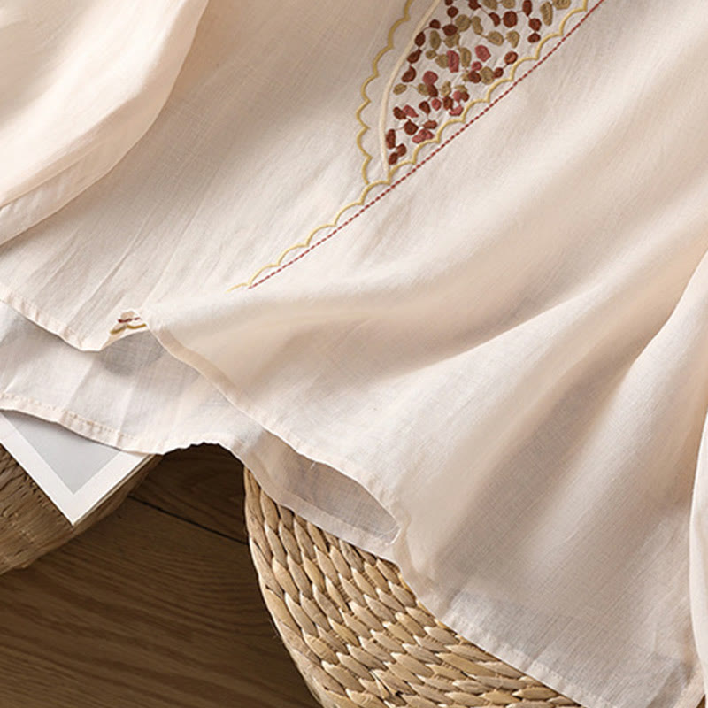 Buddha Stones Etniczne Haftowane Okrągły Dekolt Bawełna Len Sweter Odzież - image 29