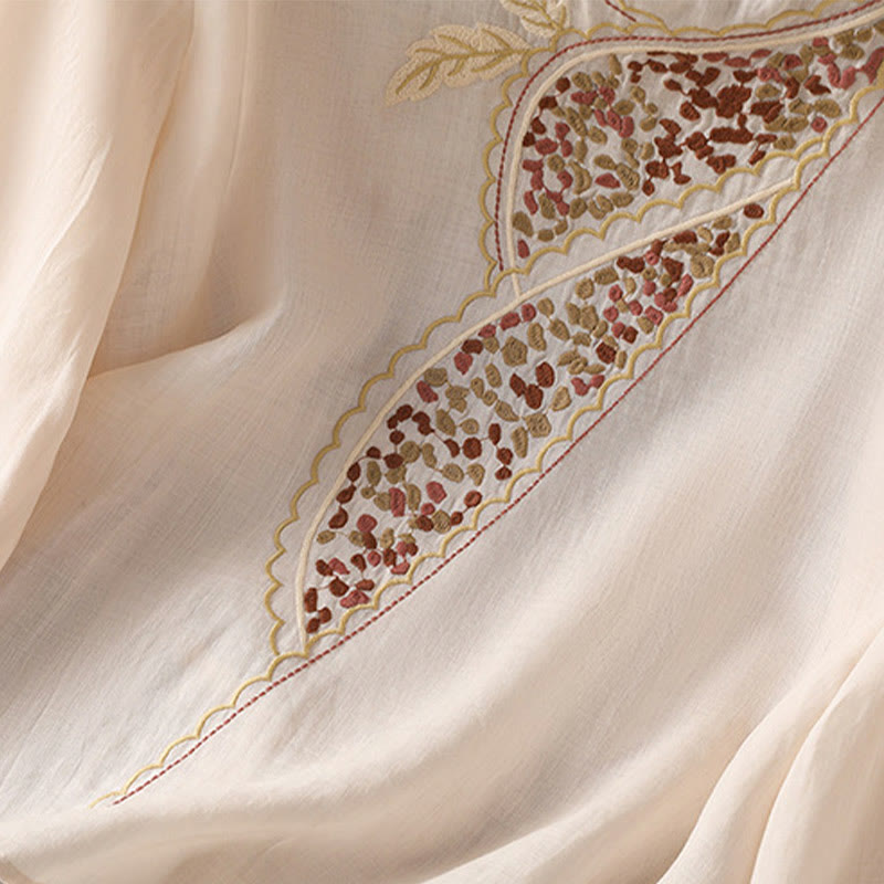 Buddha Stones Etniczne Haftowane Okrągły Dekolt Bawełna Len Sweter Odzież - image 28