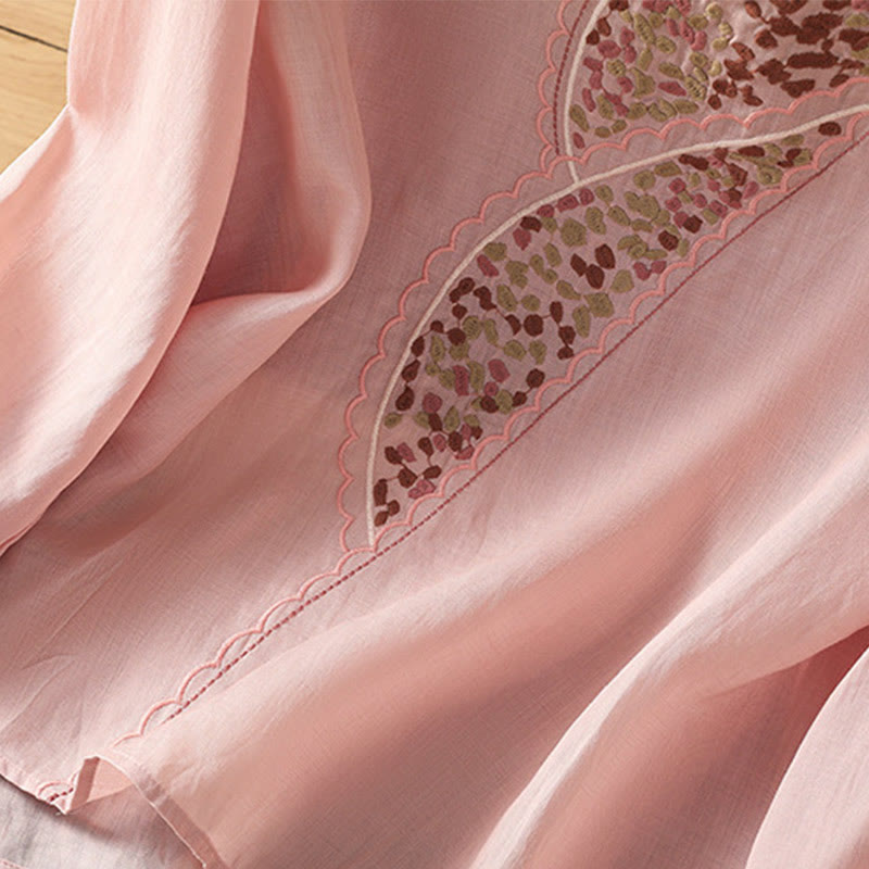 Buddha Stones Etniczne Haftowane Okrągły Dekolt Bawełna Len Sweter Odzież - image 22