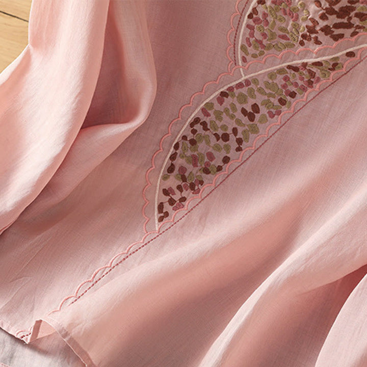 Buddha Stones Etniczne Haftowane Okrągły Dekolt Bawełna Len Sweter Odzież - image 22