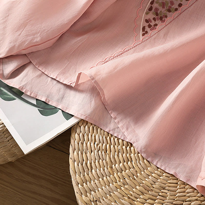 Buddha Stones Etniczne Haftowane Okrągły Dekolt Bawełna Len Sweter Odzież - image 23