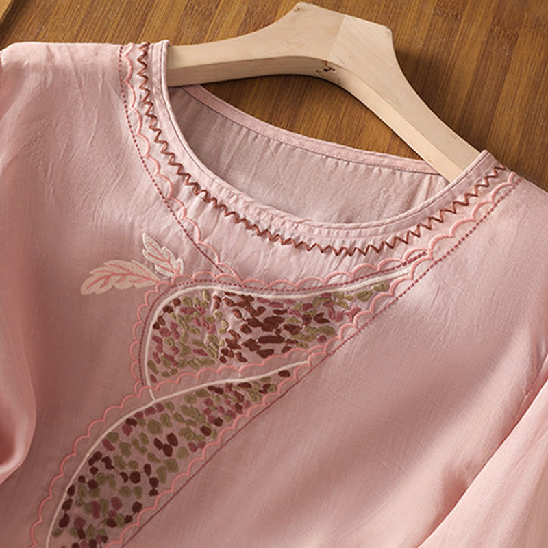 Buddha Stones Etniczne Haftowane Okrągły Dekolt Bawełna Len Sweter Odzież - image 21