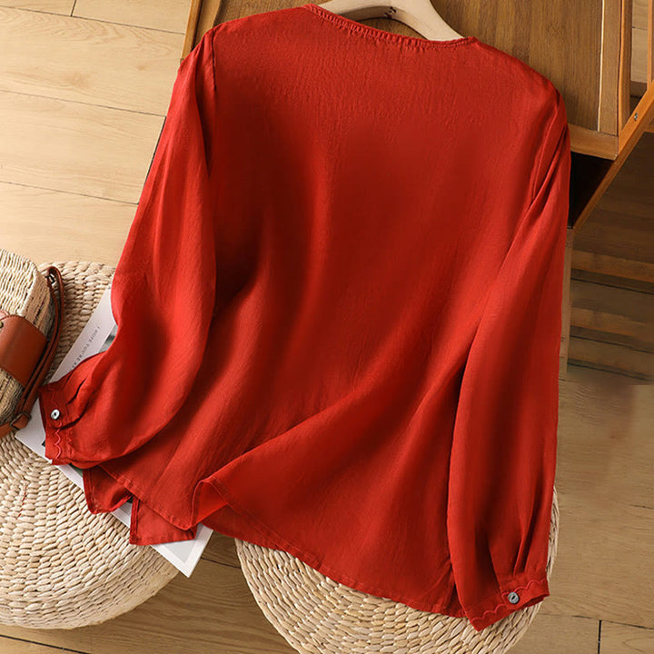 Buddha Stones Etniczne Haftowane Okrągły Dekolt Bawełna Len Sweter Odzież - image 12