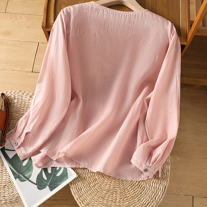 Buddha Stones Etniczne Haftowane Okrągły Dekolt Bawełna Len Sweter Odzież - image 20