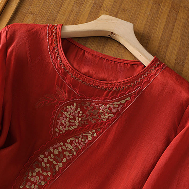 Buddha Stones Etniczne Haftowane Okrągły Dekolt Bawełna Len Sweter Odzież - image 13