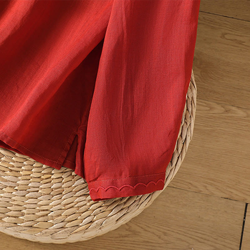 Buddha Stones Etniczne Haftowane Okrągły Dekolt Bawełna Len Sweter Odzież - image 17