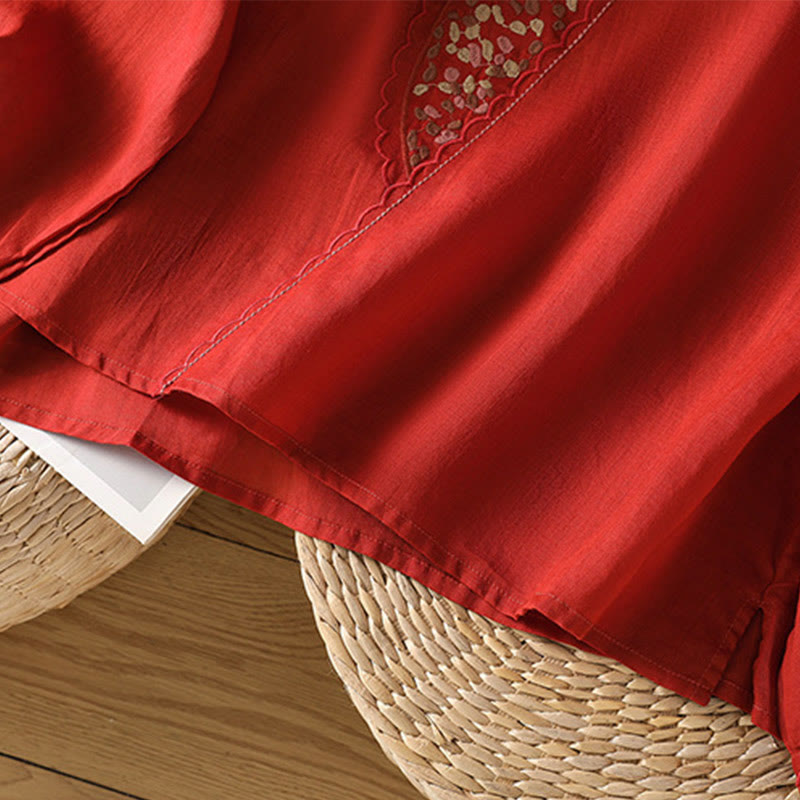 Buddha Stones Etniczne Haftowane Okrągły Dekolt Bawełna Len Sweter Odzież - image 15