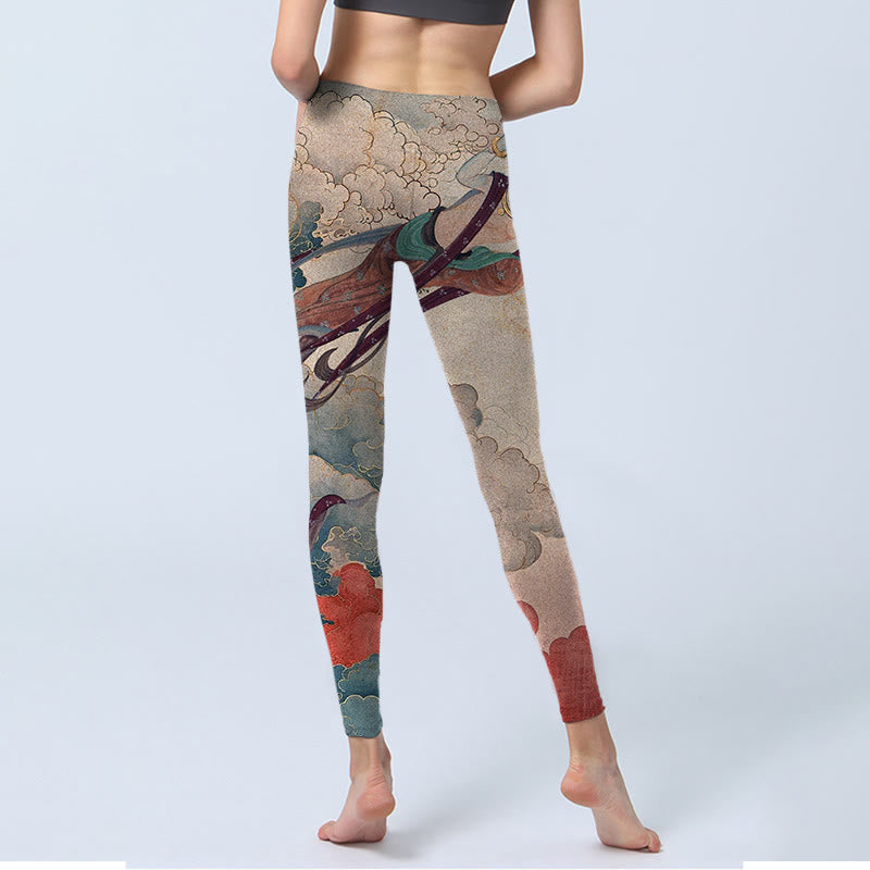 Buddha Stones Dunhuang Latające Apsaras Pomyślne Chmury Nadruk Fitness Legginsy Damskie Spodnie Do Jogi - image 8