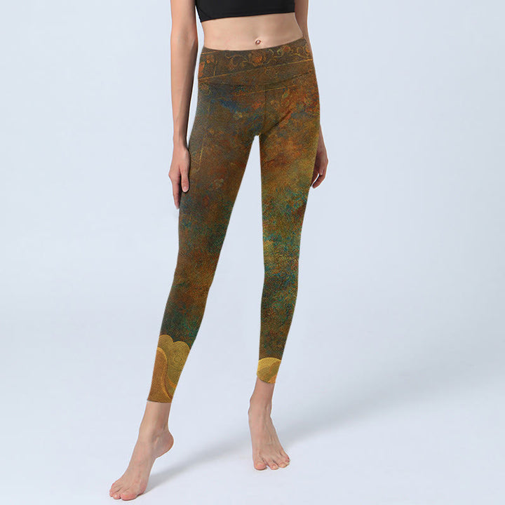 Buddha Stones Pomyślne Chmury Drukuj Lycra Tkanina Fitness Legginsy Damskie Spodnie Do Jogi - image 7