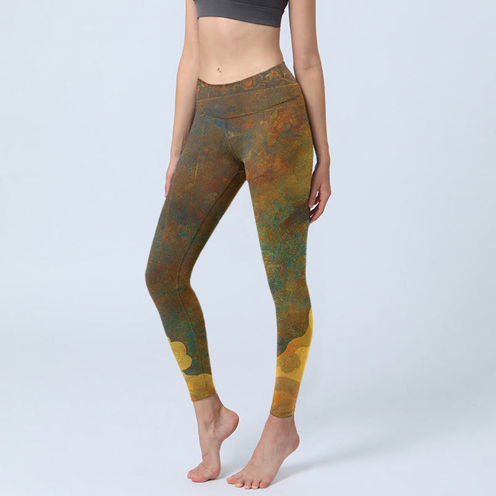 Buddha Stones Pomyślne Chmury Drukuj Lycra Tkanina Fitness Legginsy Damskie Spodnie Do Jogi - Ciemna Nawłoć - US18, UK/AU22, EU50 (4XL) - image 0