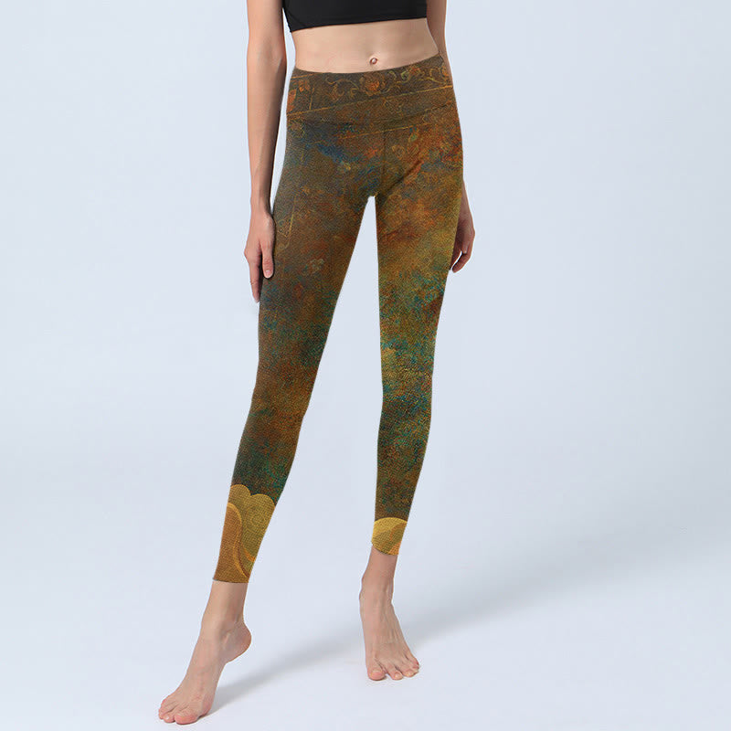 Buddha Stones Pomyślne Chmury Drukuj Lycra Tkanina Fitness Legginsy Damskie Spodnie Do Jogi - image 6