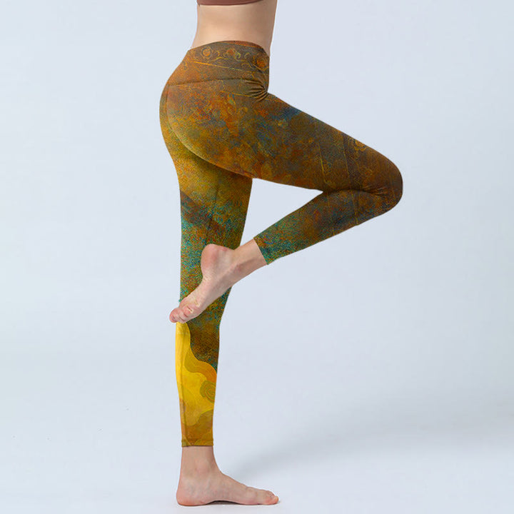 Buddha Stones Pomyślne Chmury Drukuj Lycra Tkanina Fitness Legginsy Damskie Spodnie Do Jogi - image 5