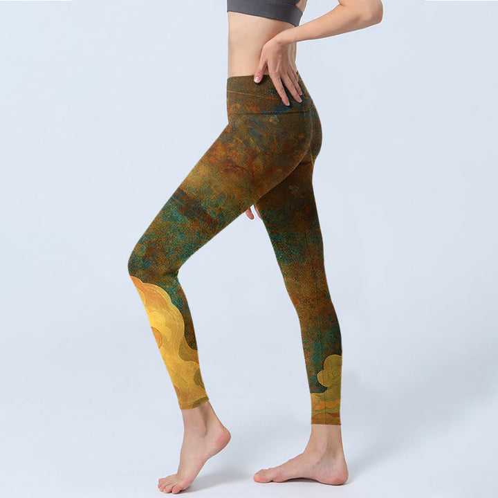 Buddha Stones Pomyślne Chmury Drukuj Lycra Tkanina Fitness Legginsy Damskie Spodnie Do Jogi - image 4