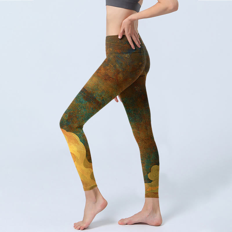 Buddha Stones Pomyślne Chmury Drukuj Lycra Tkanina Fitness Legginsy Damskie Spodnie Do Jogi - image 3