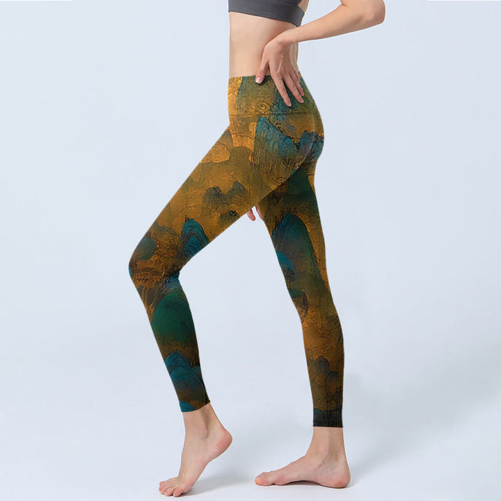 Buddha Stones Ciemny Złoty Rod Górski Nadruk Fitness Legginsy Damskie Spodnie Do Jogi - image 3