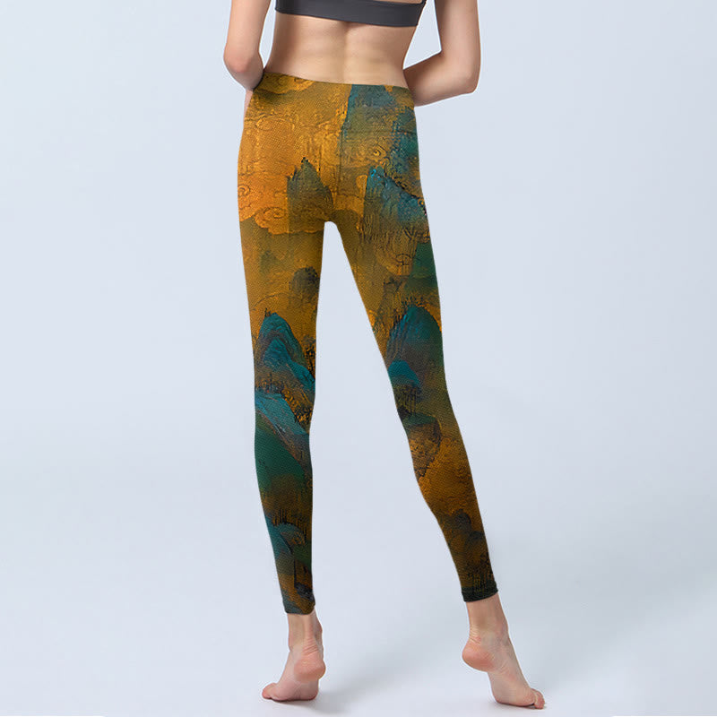 Buddha Stones Ciemny Złoty Rod Górski Nadruk Fitness Legginsy Damskie Spodnie Do Jogi - image 7