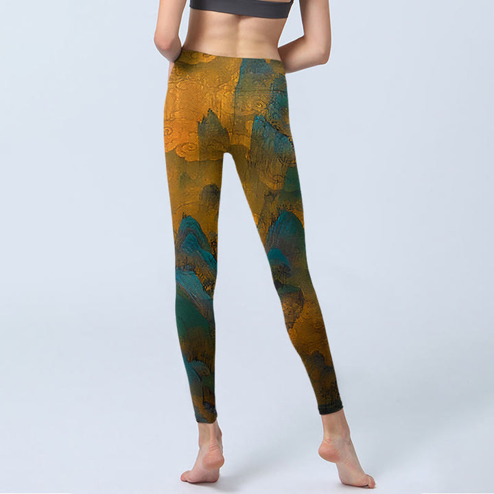 Buddha Stones Ciemny Złoty Rod Górski Nadruk Fitness Legginsy Damskie Spodnie Do Jogi - image 6