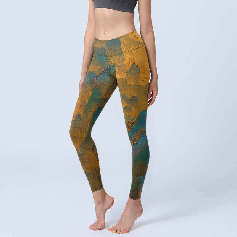 Buddha Stones Ciemny Złoty Rod Górski Nadruk Fitness Legginsy Damskie Spodnie Do Jogi - Ciemna nawłoć - US18, UK/AU22, EU50 (4XL) - image 1