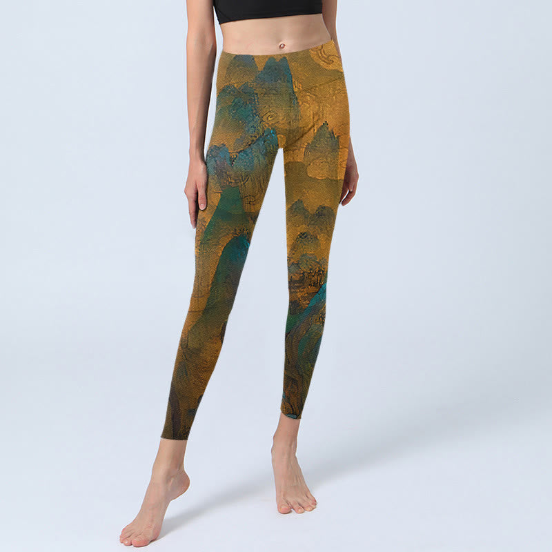 Buddha Stones Ciemny Złoty Rod Górski Nadruk Fitness Legginsy Damskie Spodnie Do Jogi - image 5